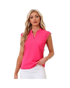 Женская базовая блузка без рукавов для офиса с V-образным вырезом и топом, цвет Hot Pink Allegra k