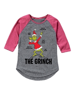 Классический топ с рисунком реглан для девочек 7–16 лет Grinch, серый Licensed character