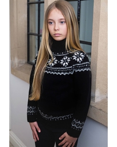 Детский рождественский свитер с воротником стойкой и принтом снежинок, черный The little tailor