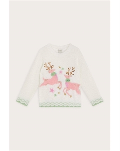 Рождественский пушистый джемпер с оленями, бежевый Monsoon
