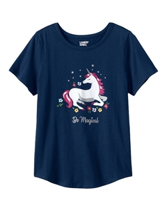 Футболка с рисунком для девочек 2–20 лет в стандартном и расширенном цвете, цвет Sea Navy Unicorn Lands' end