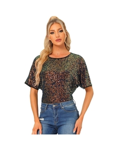 Женские блузки для клубной одежды с круглым вырезом и короткими рукавами, мультиколор Allegra k