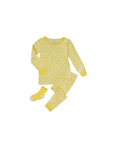 Для маленьких девочек: супермягкий пижамный комплект из 2 предметов из плотного джерси с подходящими по размеру носками, желтый Sleep on it