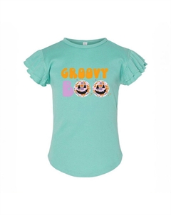 Футболка с развевающимися рукавами и рисунком Groovy Boo для малышей, цвет Seafoam The juniper shop