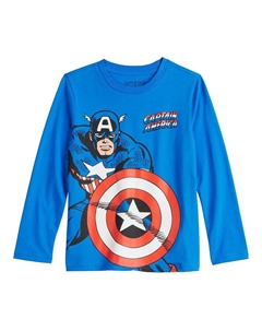Классическая футболка Marvel с длинными рукавами и рисунком Капитана Америки для мальчиков 4–12 лет, синий Jumping beans