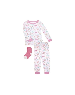 Для маленьких девочек: супермягкий пижамный комплект из 2 предметов из плотного джерси с подходящими по размеру носками, цвет Magical Animals Sleep on it