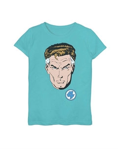 Футболка с рисунком «Мистер Фантастическая четверка» для девочек 7–16 лет с изображением большого лица, цвет Tahiti Blue Marvel