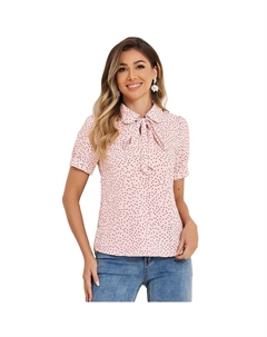 Женские блузки в горошек в стиле ретро с галстуком-бабочкой и воротником Питера Пэна, шифоновая блузка, розовый Allegra k