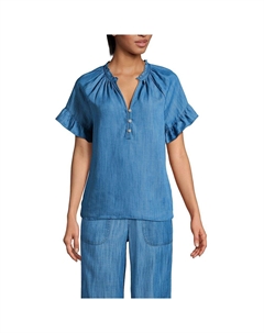 Женская блузка из тенселя с рюшами и рукавами Lands End, цвет Soft Indigo Lands' end