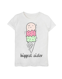 Футболка с рисунком Biggest Sister Tripe для девочек 7–16 лет, шарик мороженого, эскиз, белый Licensed character