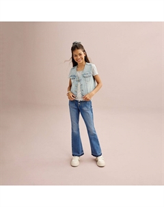 Джинсы-клеш с нашивками и карманами для девочек 6–20 лет в стандартном и большом цвете, цвет Dark Wash So