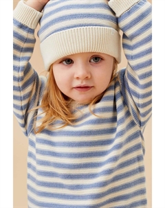 Полосатый уютный джемпер с высоким воротом из 100% органического хлопка, синий Mori