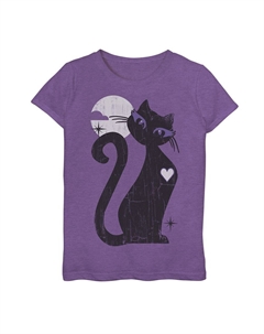 Симпатичная винтажная футболка с принтом «черный кот, полная луна» для девочек 7–16 лет, цвет Purple Heather Licensed character