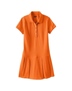 Сетчатое плиссированное платье-поло с короткими рукавами для девочек 2–16 лет, школьная форма, цвет Orange Spice Lands' end