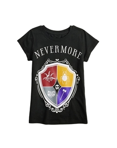 Футболка с короткими рукавами и рисунком Nevermore Wednesday Adams для девочек 7–16 лет, черный Licensed character