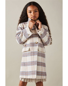 Асимметричное пальто с воротником стойкой из смесовой шерсти Claude в клетку, коричневый Reiss