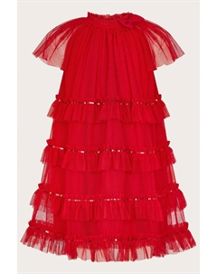 Платье трапеция с бантом из пайеток и оборками, красный Monsoon