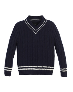 Свитер косой вязки для мальчиков из 100% хлопка с v-образным вырезом, синий Gioberti