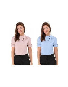 2 упаковки женских топов с галстуком-бабочкой, элегантная офисная блузка с короткими рукавами, цвет Pink And Light Blue Allegra k