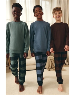 Пижама из 100% хлопка в клетку, 3 шт в упаковке (3 16 лет), синий Next