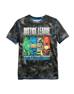 Активная футболка Justice League с короткими рукавами для мальчиков 4–12 лет, черный Jumping beans