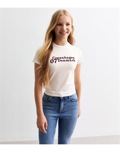 Белая футболка из смеси хлопка для девочек Copenhagen 07, белый New look