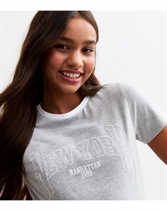 Серая футболка для девочек New York 1989 Ringer, серый New look