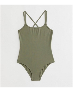 Купальник цвета хаки с фактурной бретелькой для девочек, хаки New look