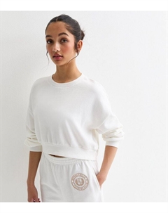 Кремовый укороченный свитшот с круглым вырезом для девочек, кремовый New look