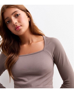 Светло-коричневый топ с квадратным вырезом для девочек, светло-коричневый New look