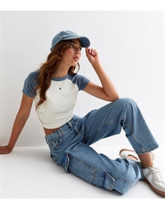 Белая хлопковая футболка со сборками и рукавами реглан для девочек, белый New look