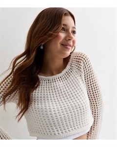 Белый джемпер открытой вязки для девочек, белый New look