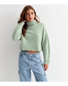 Светло-зеленый укороченный джемпер с высоким воротником для девочек, светло-зеленый New look