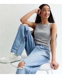 Серая укороченная майка в рубчик для девочек, серый New look