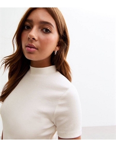 Белая футболка с высоким воротником в рубчик для девочек, белый New look