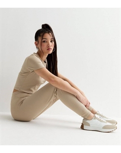 Спортивные леггинсы с высокой талией и камнем для девочек, светло-серый New look