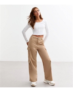 Брюки-карго из хлопка с камнями для девочек, светло-серый New look