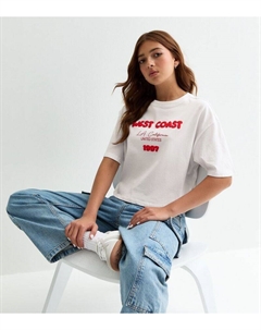 Белая свободная футболка с надписью Bubble West Coast для девочек, белый New look