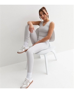 Бледно-серые спортивные леггинсы в рубчик с высокой талией для девочек, бледно-серый New look