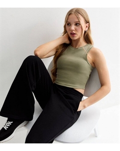 Оливковая укороченная майка в рубчик для девочек, оливковый New look