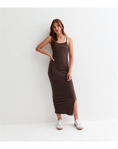 Коричневое платье макси с бретелями в рубчик для девочек, бордовый New look