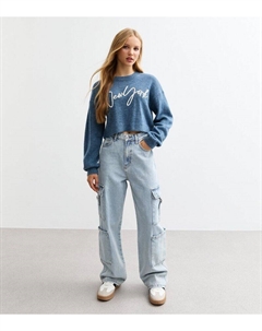 Синие широкие джинсы-карго для девочек, ярко-синий New look