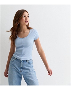 Синий топ для девочек в рубчик с овальным вырезом и пуговицами спереди, синий New look