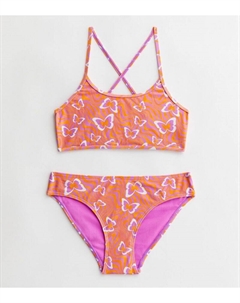 Комплект бикини на бретельках с оранжевым принтом бабочки для девочек, апельсиновый New look
