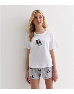 Белый короткий пижамный комплект для девочек с логотипом Frenchie, белый New look