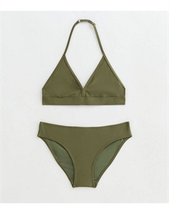 Зеленый комплект бикини с треугольными чашечками для девочек, оливковый New look
