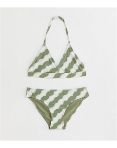 Зеленый комплект бикини в полоску с треугольными чашками для девочек, зеленый New look