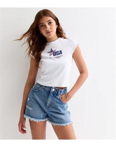 Белая футболка с графическим принтом для девочек USA, белый New look