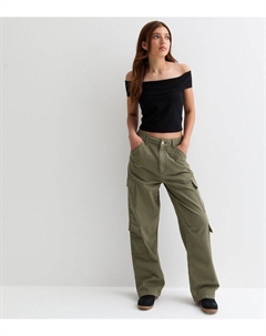 Хлопковые брюки карго цвета хаки для девочек, хаки New look