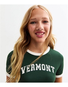 Зеленая трикотажная футболка с надписью Vermont для девочек, темно-зеленый New look